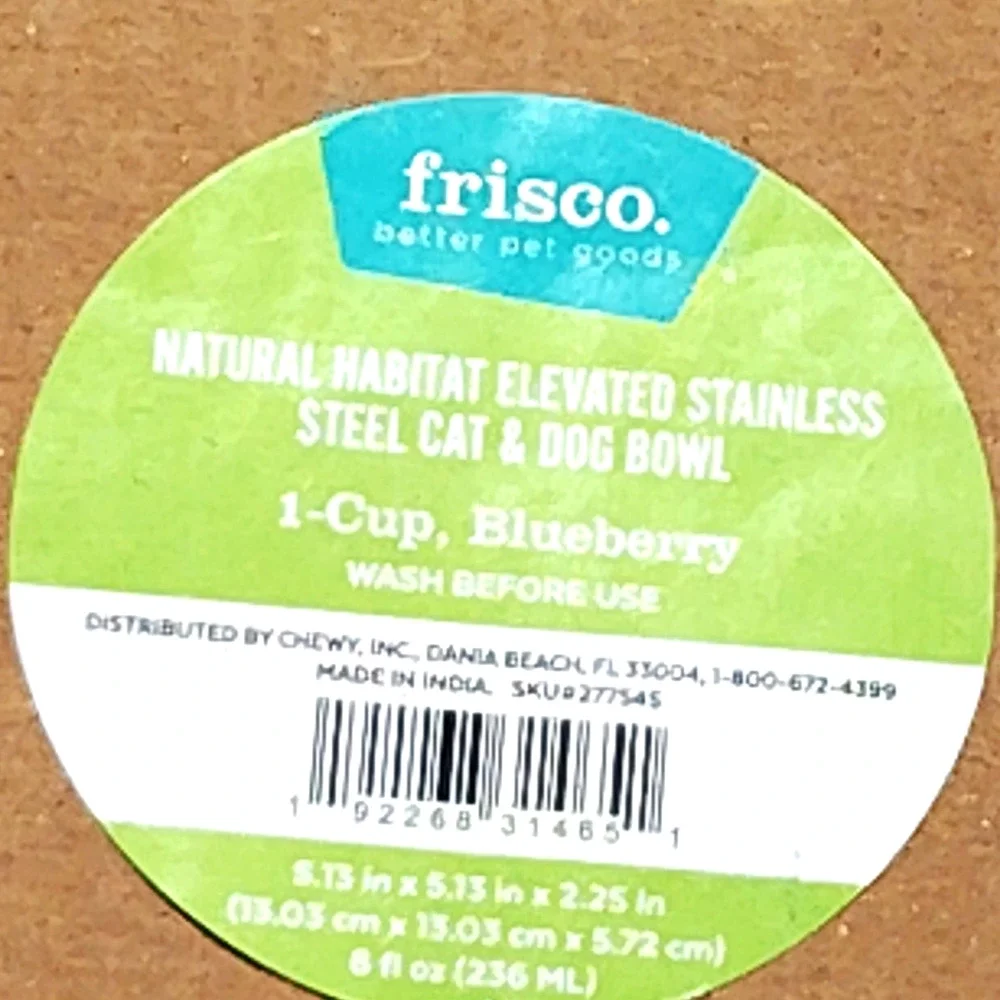 Frisco Paw Print Non‑Skid Stainless Steel Dog Bowl Blueberry Small (8 oz.) LN